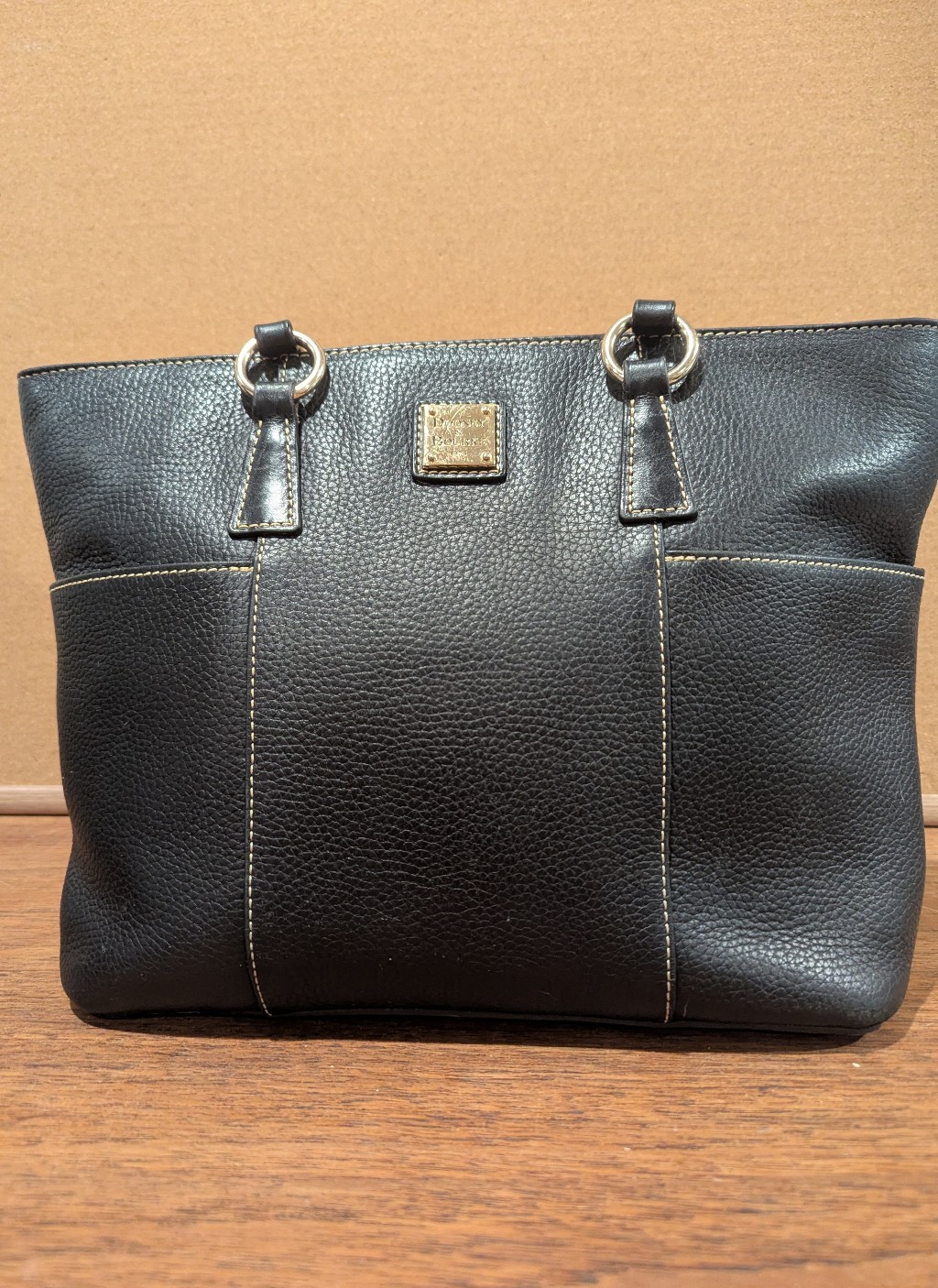 Dooney & Bourke Helena Black Pebbled Leather Tote With Gold Hardware